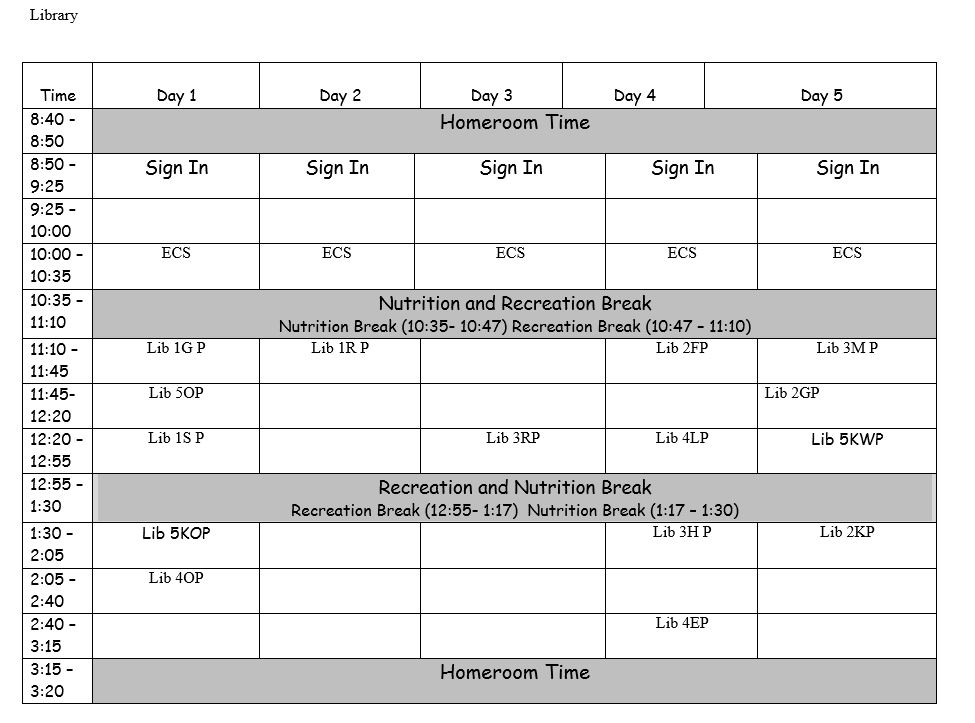 Library Schedule - École Rocky Elementary Library